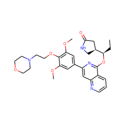 CC[C@@H](Oc1nc(-c2cc(OC)c(OCCN3CCOCC3)c(OC)c2)cc2ncccc12)[C@H]1CNC(=O)C1 ZINC000141859580