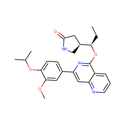 CC[C@@H](Oc1nc(-c2ccc(OC(C)C)c(OC)c2)cc2ncccc12)[C@H]1CNC(=O)C1 ZINC000141952212