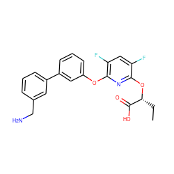 CC[C@@H](Oc1nc(Oc2cccc(-c3cccc(CN)c3)c2)c(F)cc1F)C(=O)O ZINC000205209984