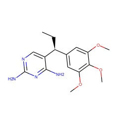 CC[C@@H](c1cc(OC)c(OC)c(OC)c1)c1cnc(N)nc1N ZINC000038143458