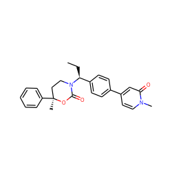 CC[C@@H](c1ccc(-c2ccn(C)c(=O)c2)cc1)N1CC[C@](C)(c2ccccc2)OC1=O ZINC000096178530