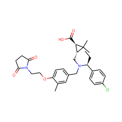 CC[C@@H](c1ccc(Cl)cc1)N(Cc1ccc(OCCN2C(=O)CCC2=O)c(C)c1)C[C@@H]1[C@@H](C(=O)O)C1(C)C ZINC000224856101