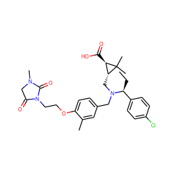 CC[C@@H](c1ccc(Cl)cc1)N(Cc1ccc(OCCN2C(=O)CN(C)C2=O)c(C)c1)C[C@@H]1[C@@H](C(=O)O)C1(C)C ZINC000224844981