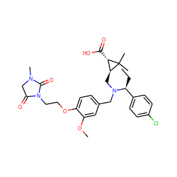 CC[C@@H](c1ccc(Cl)cc1)N(Cc1ccc(OCCN2C(=O)CN(C)C2=O)c(OC)c1)C[C@H]1[C@H](C(=O)O)C1(C)C ZINC000206148396