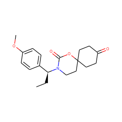 CC[C@@H](c1ccc(OC)cc1)N1CCC2(CCC(=O)CC2)OC1=O ZINC000146061902