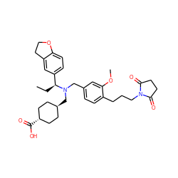 CC[C@@H](c1ccc2c(c1)CCO2)N(Cc1ccc(CCCN2C(=O)CCC2=O)c(OC)c1)C[C@H]1CC[C@H](C(=O)O)CC1 ZINC000473228771