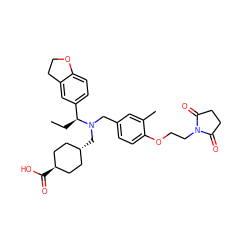 CC[C@@H](c1ccc2c(c1)CCO2)N(Cc1ccc(OCCN2C(=O)CCC2=O)c(C)c1)C[C@H]1CC[C@H](C(=O)O)CC1 ZINC000473228780