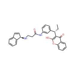 CC[C@@H](c1cccc(NC(=O)CCN[C@@H]2C=Cc3ccccc32)c1)c1c(O)oc2ccccc2c1=O ZINC000026479386