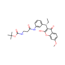 CC[C@@H](c1cccc(NC(=O)CCNC(=O)OC(C)(C)C)c1)c1c(O)oc2cc(OC)ccc2c1=O ZINC000013743235