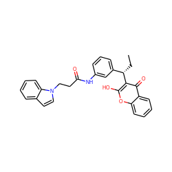 CC[C@@H](c1cccc(NC(=O)CCn2ccc3ccccc32)c1)c1c(O)oc2ccccc2c1=O ZINC000003832000