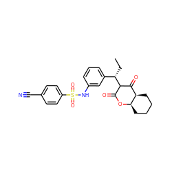 CC[C@@H](c1cccc(NS(=O)(=O)c2ccc(C#N)cc2)c1)C1C(=O)O[C@@H]2CCCC[C@@H]2C1=O ZINC000100781592