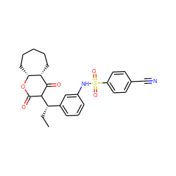 CC[C@@H](c1cccc(NS(=O)(=O)c2ccc(C#N)cc2)c1)C1C(=O)O[C@@H]2CCCCC[C@@H]2C1=O ZINC000100781745