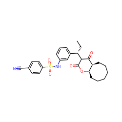 CC[C@@H](c1cccc(NS(=O)(=O)c2ccc(C#N)cc2)c1)C1C(=O)O[C@@H]2CCCCCC[C@@H]2C1=O ZINC000100781616