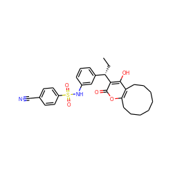 CC[C@@H](c1cccc(NS(=O)(=O)c2ccc(C#N)cc2)c1)c1c(O)c2c(oc1=O)CCCCCCCC2 ZINC000027411630