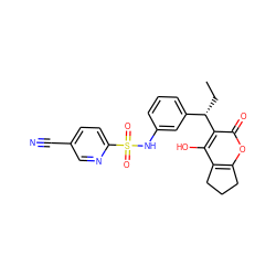 CC[C@@H](c1cccc(NS(=O)(=O)c2ccc(C#N)cn2)c1)c1c(O)c2c(oc1=O)CCC2 ZINC000013759634