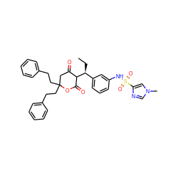 CC[C@@H](c1cccc(NS(=O)(=O)c2cn(C)cn2)c1)C1C(=O)CC(CCc2ccccc2)(CCc2ccccc2)OC1=O ZINC000100886742