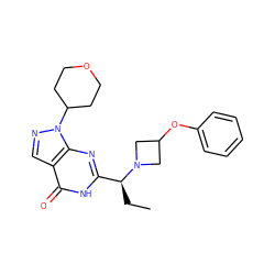 CC[C@@H](c1nc2c(cnn2C2CCOCC2)c(=O)[nH]1)N1CC(Oc2ccccc2)C1 ZINC001772598269