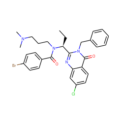 CC[C@@H](c1nc2cc(Cl)ccc2c(=O)n1Cc1ccccc1)N(CCCN(C)C)C(=O)c1ccc(Br)cc1 ZINC000001910574