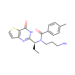 CC[C@@H](c1nc2ccsc2c(=O)[nH]1)N(CCCN)C(=O)c1ccc(C)cc1 ZINC000072118735