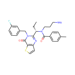 CC[C@@H](c1nc2ccsc2c(=O)n1Cc1cccc(F)c1)N(CCCN)C(=O)c1ccc(C)cc1 ZINC000072118560