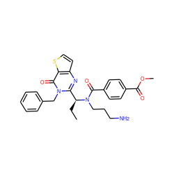 CC[C@@H](c1nc2ccsc2c(=O)n1Cc1ccccc1)N(CCCN)C(=O)c1ccc(C(=O)OC)cc1 ZINC000072114649