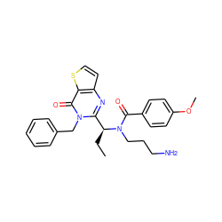 CC[C@@H](c1nc2ccsc2c(=O)n1Cc1ccccc1)N(CCCN)C(=O)c1ccc(OC)cc1 ZINC000072116476