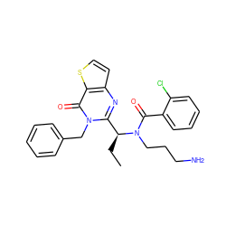 CC[C@@H](c1nc2ccsc2c(=O)n1Cc1ccccc1)N(CCCN)C(=O)c1ccccc1Cl ZINC000072118722