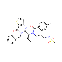 CC[C@@H](c1nc2ccsc2c(=O)n1Cc1ccccc1)N(CCCNS(C)(=O)=O)C(=O)c1ccc(C)cc1 ZINC000072118500