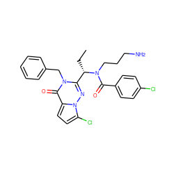 CC[C@@H](c1nn2c(Cl)ccc2c(=O)n1Cc1ccccc1)N(CCCN)C(=O)c1ccc(Cl)cc1 ZINC000003819771