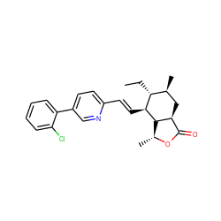 CC[C@@H]1[C@@H](C)C[C@H]2C(=O)O[C@H](C)[C@H]2[C@H]1/C=C/c1ccc(-c2ccccc2Cl)cn1 ZINC000084602660