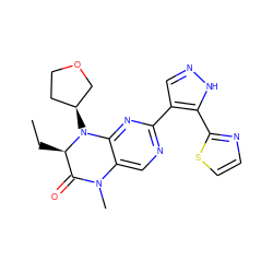 CC[C@@H]1C(=O)N(C)c2cnc(-c3cn[nH]c3-c3nccs3)nc2N1[C@H]1CCOC1 ZINC000096272669