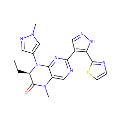 CC[C@@H]1C(=O)N(C)c2cnc(-c3cn[nH]c3-c3nccs3)nc2N1c1cnn(C)c1 ZINC000096272667