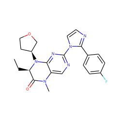 CC[C@@H]1C(=O)N(C)c2cnc(-n3ccnc3-c3ccc(F)cc3)nc2N1[C@H]1CCOC1 ZINC000096272649