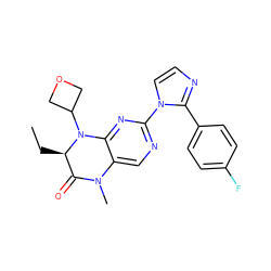 CC[C@@H]1C(=O)N(C)c2cnc(-n3ccnc3-c3ccc(F)cc3)nc2N1C1COC1 ZINC000096272642