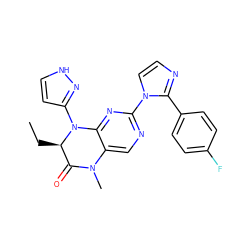 CC[C@@H]1C(=O)N(C)c2cnc(-n3ccnc3-c3ccc(F)cc3)nc2N1c1cc[nH]n1 ZINC000096272657