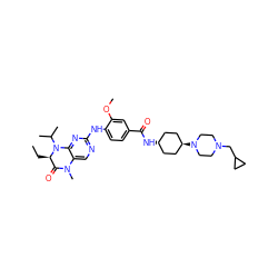 CC[C@@H]1C(=O)N(C)c2cnc(Nc3ccc(C(=O)N[C@H]4CC[C@H](N5CCN(CC6CC6)CC5)CC4)cc3OC)nc2N1C(C)C ZINC000248087828