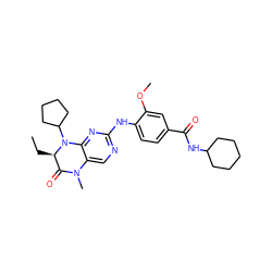 CC[C@@H]1C(=O)N(C)c2cnc(Nc3ccc(C(=O)NC4CCCCC4)cc3OC)nc2N1C1CCCC1 ZINC000063298346