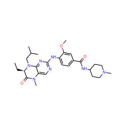 CC[C@@H]1C(=O)N(C)c2cnc(Nc3ccc(C(=O)NC4CCN(C)CC4)cc3OC)nc2N1CC(C)C ZINC000473089565