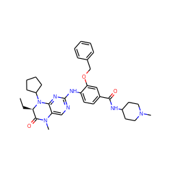 CC[C@@H]1C(=O)N(C)c2cnc(Nc3ccc(C(=O)NC4CCN(C)CC4)cc3OCc3ccccc3)nc2N1C1CCCC1 ZINC000473088022
