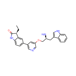 CC[C@@H]1C(=O)Nc2ccc(-c3cncc(OC[C@@H](N)Cc4c[nH]c5ccccc45)c3)cc21 ZINC000014962430