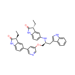 CC[C@@H]1C(=O)Nc2ccc(-c3cncc(OC[C@H](Cc4c[nH]c5ccccc45)Nc4ccc5c(c4)[C@@H](CC)C(=O)N5)c3)cc21 ZINC000034803914