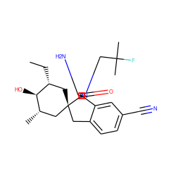 CC[C@@H]1C[C@@]2(Cc3ccc(C#N)cc3[C@]23N=C(N)N(CC(C)(C)F)C3=O)C[C@H](C)[C@H]1O ZINC000149624555