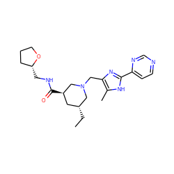 CC[C@@H]1C[C@@H](C(=O)NC[C@@H]2CCCO2)CN(Cc2nc(-c3ccncn3)[nH]c2C)C1 ZINC000071340838