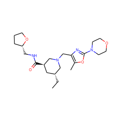 CC[C@@H]1C[C@@H](C(=O)NC[C@@H]2CCCO2)CN(Cc2nc(N3CCOCC3)oc2C)C1 ZINC000071332642