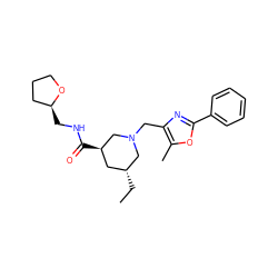 CC[C@@H]1C[C@@H](C(=O)NC[C@H]2CCCO2)CN(Cc2nc(-c3ccccc3)oc2C)C1 ZINC000071340666