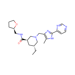 CC[C@@H]1C[C@@H](C(=O)NC[C@H]2CCCO2)CN(Cc2nc(-c3ccncn3)[nH]c2C)C1 ZINC000071331566