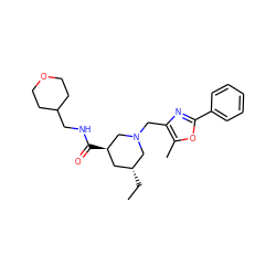 CC[C@@H]1C[C@@H](C(=O)NCC2CCOCC2)CN(Cc2nc(-c3ccccc3)oc2C)C1 ZINC000071333542