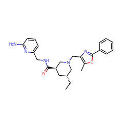 CC[C@@H]1C[C@@H](C(=O)NCc2cccc(N)n2)CN(Cc2nc(-c3ccccc3)oc2C)C1 ZINC000071332440