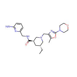 CC[C@@H]1C[C@@H](C(=O)NCc2cccc(N)n2)CN(Cc2nc(N3CCOCC3)oc2C)C1 ZINC000071411293