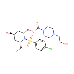 CC[C@@H]1C[C@@H](O)C[C@H](COC(=O)N2CCN(CCO)CC2)N1S(=O)(=O)c1ccc(Cl)cc1 ZINC000028950672